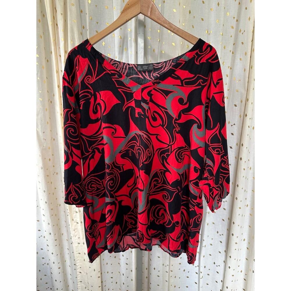 Hina Hawaii Hawaiian Lole Polynesian Tribal Wide V-Neck Tunic Blouse XL